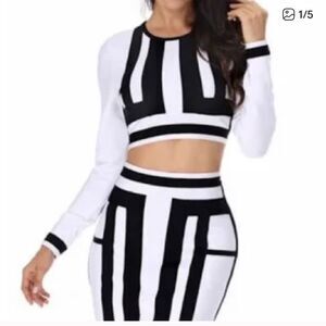 House of CB Crop Top and Bandage Skirt Set White Black NWOT XS